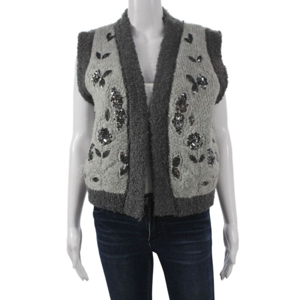 Free For Humanity Womens Floral V Neck Sleeveless Vest Gray Size One Size